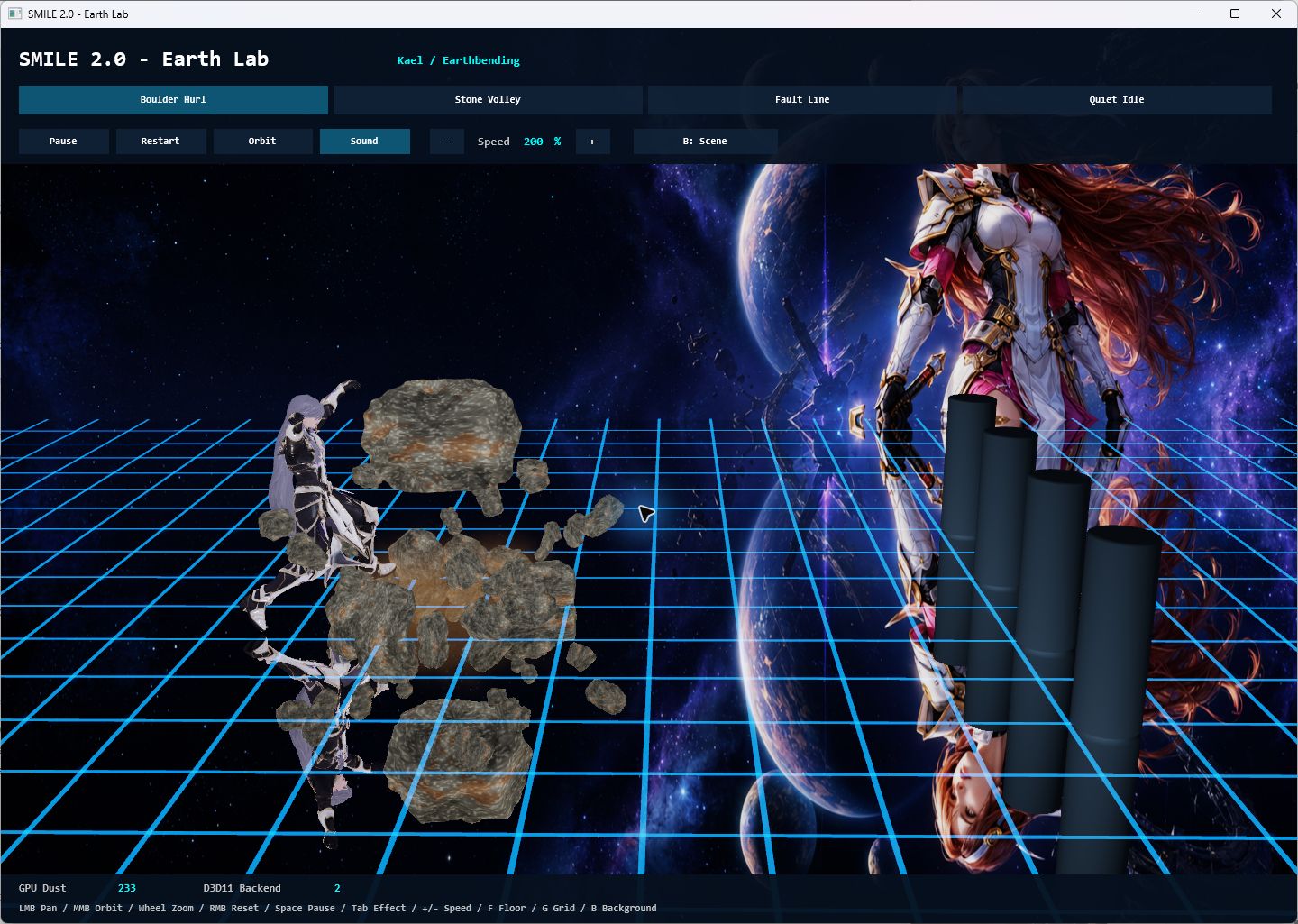 Kael raises a boulder and loose stone in SMILE 2.0 Earth Lab