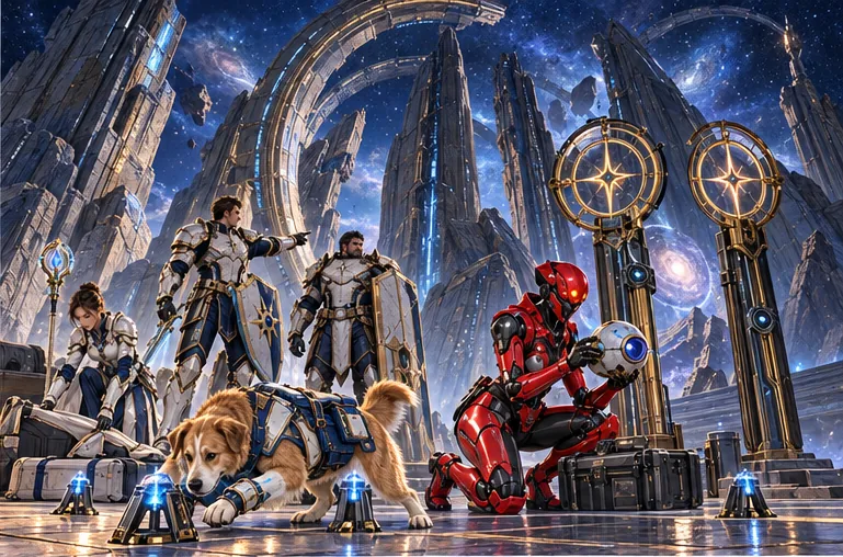 Milo and Zara check the route and timing equipment while Arin, Mira and Orin prepare the crossing.