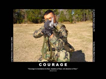 Archival Courage poster showing a Marine wearing protective equipment outdoors