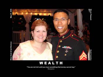 Archival Wealth poster showing Louiery in Marine Corps dress uniform